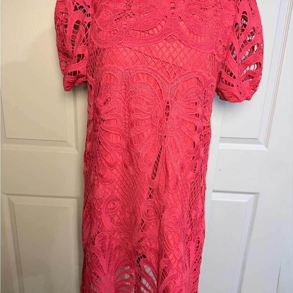 SHEIN Vibrant Pink Lace Mini Dress